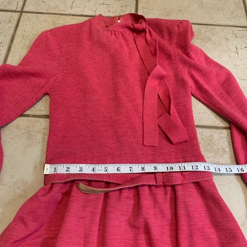Vintage 70s/80s Ciao Ltd. Pure Wool Sweater Dress with Belt & Scarf - Size 12 - Picture 5 of 11